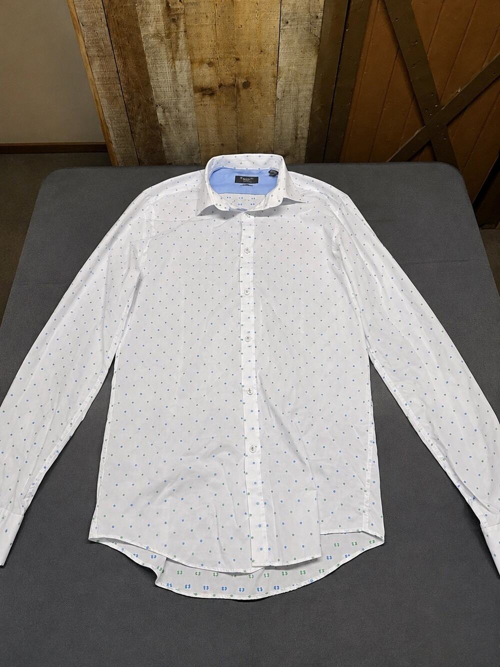 Original Penguin Mens Dress Shirt 15.5 34/35 Skinny Fit White Geometric Print